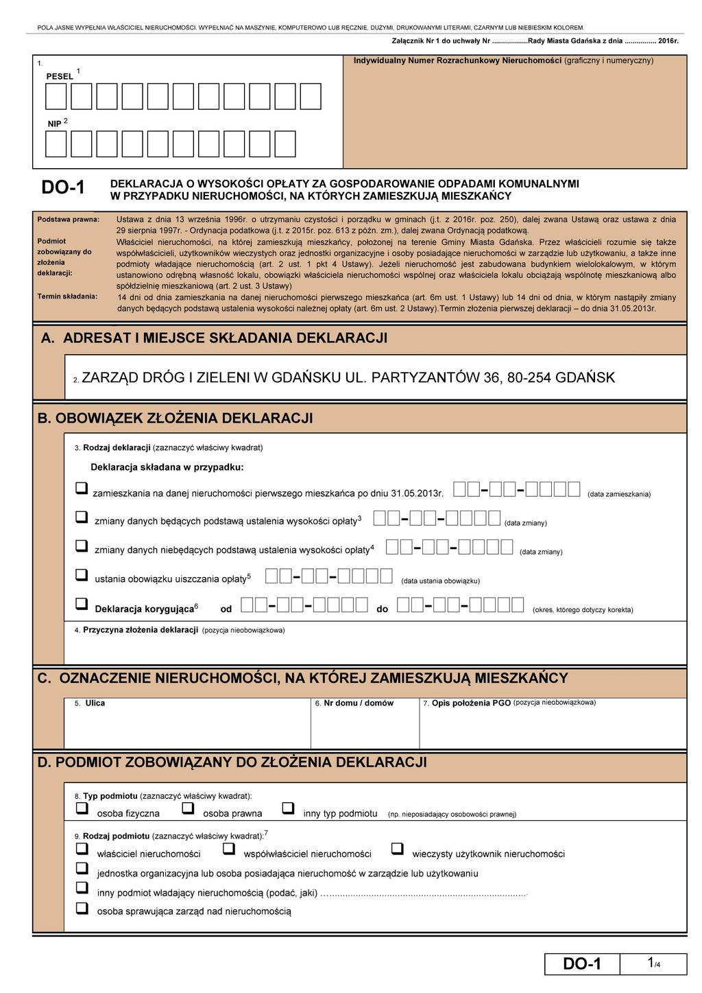 Załącznik Nr 1 do Uchwały Nr XXI/594/16 Rady Miasta Gdańska z dnia 31