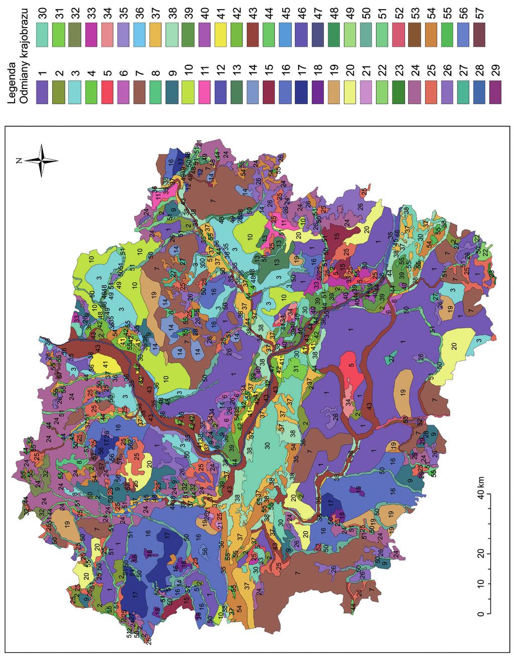 Ryc. 2. Odmiany krajobrazów naturalnych województwa kujawsko-pomorskiego, oznaczenia numerów patrz Tab. 1 ( Kot 2015c ) Fig. 2. Natural landscape variations of the Kuyavian-Pomeranian Voivodeship, numbers designation, see Tab.