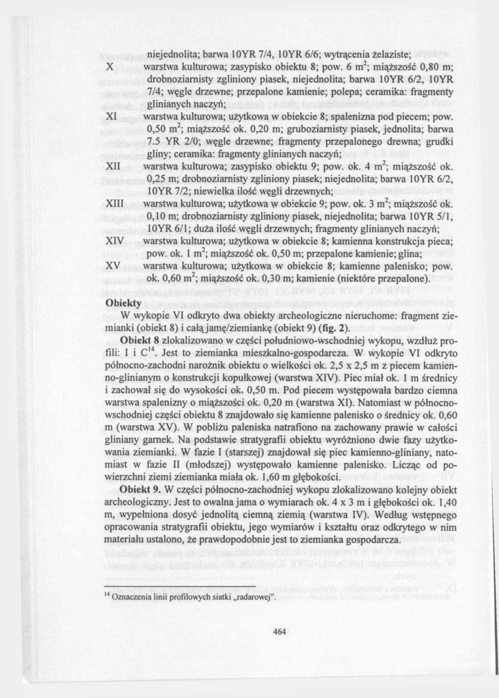 niejednolita; barwa 10YR 7/4, 10YR 6/6; wytrącenia żelaziste; X warstwa kulturowa; zasypisko obiektu 8; pow.