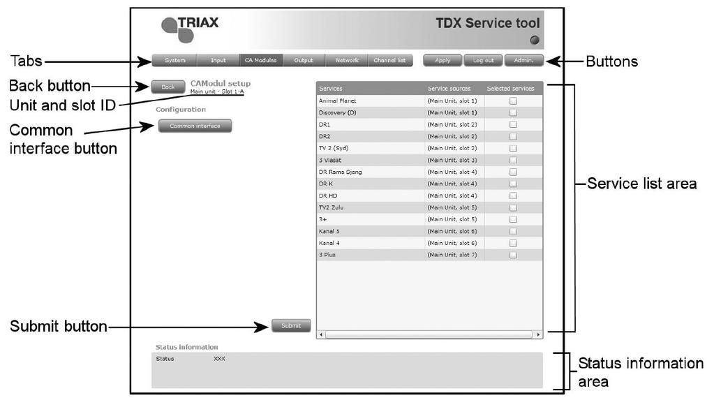 Okno konfiguracji modułów CA Przy pierwszym wyświetleniu przez programy narzędziowe TDX okna konfiguracji modułu CA w nowej konfiguracji, w polu listy usług nic nie jest