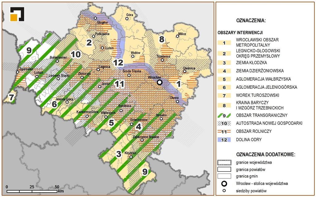 RYSUNEK 2 Obszary interwencji w województwie dolnośląskim. (źródło: opracowanie własne IRT) I.3.1.