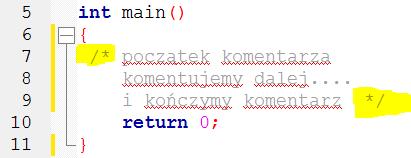 komentarz jednowierszowy; komentarz