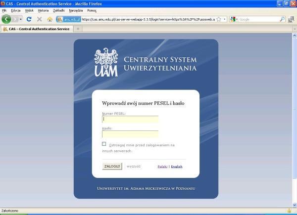 pl W prawym górnym rogu kliknij zaloguj się Na stronie Centralnego Systemu Uwierzytelniania UAM podaj swój