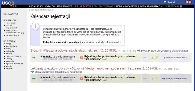 rejestracje, do których masz dostęp.