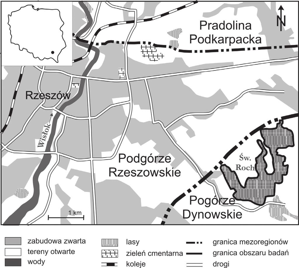 T. Wójcik i in.: Zbiorowiska roślinne lasu Św. Roch w Rzeszowie 103 Ryc. 1. Położenie lasu Św. Roch na obrzeżach Rzeszowa (Pogórze Dynowskie) Fig. 1. The location of the Św.