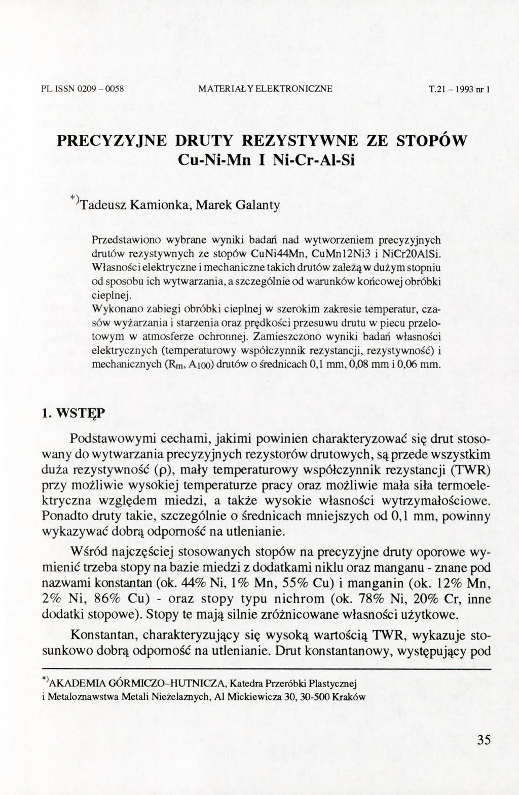 PL ISSN 009-0058 MATERIAŁY ELEKTRONICZNE T.