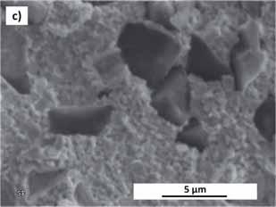 the composite with 6-12 m cbn particles. Sintering temperatures: a), b) 1100 C, c), d) 1150 o C, d), e) 1200 C.