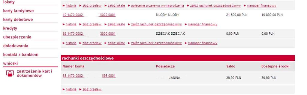 Tu są zaprezentowane dostępne w serwisie konta