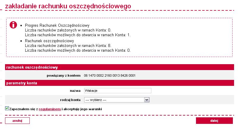 Możesz od razu nadać nazwę swojemu rachunkowi (np.