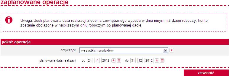 Zaplanowane operacje Opcja eurobank online zaplanowane operacje przypomina o operacjach, które