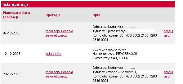 Będziesz mógł zobaczyć operacje, które dotyczą każdego z posiadanych w eurobanku produktów.