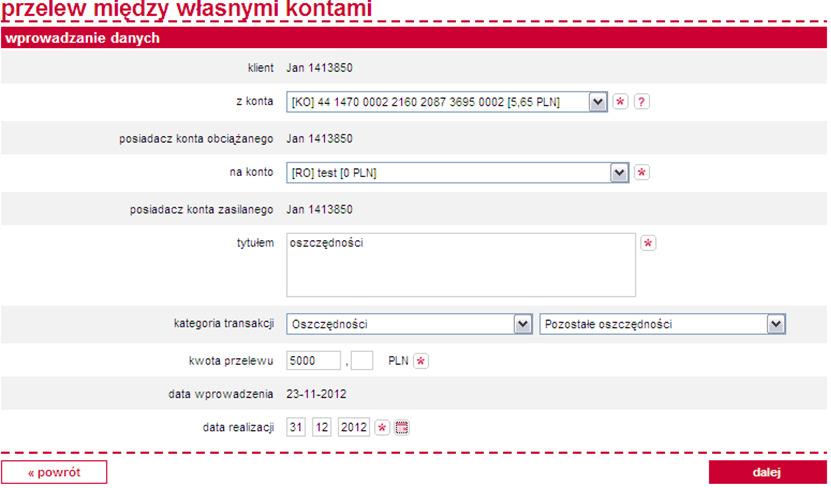 Przelew między moimi kontami Jeśli jesteś posiadaczem bądź osobą upoważnioną do więcej niż jednego konta w Euro Banku, możesz skorzystać z opcji płatności