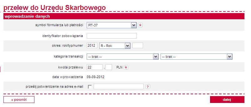określ informacje o zobowiązaniu, którego dotyczy płatność.