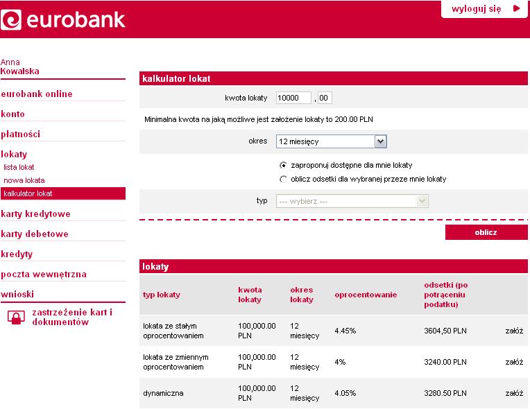 Kalkulator lokat Kalkulator lokat porównuje oprocentowanie i odsetki lokat możliwych do założenia w serwisie.