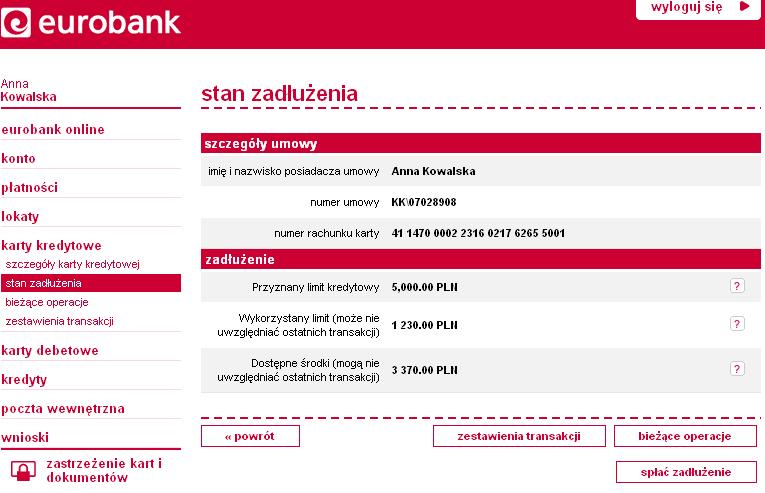 Zadłużenie na karcie można spłacić korzystając z opcji spłać zadłużenie. Przy spłacie zadłużenia możesz wybrać datę spłaty zadłużenia, którą może być wymagana data spłaty.