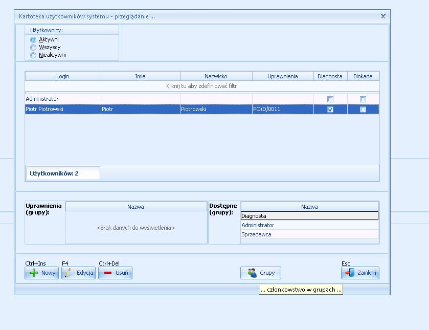 uprawnieniami Diagnosta musi mieć wypełnione pola Imię, Nazwisko oraz Uprawnienia Diagnosty. c.