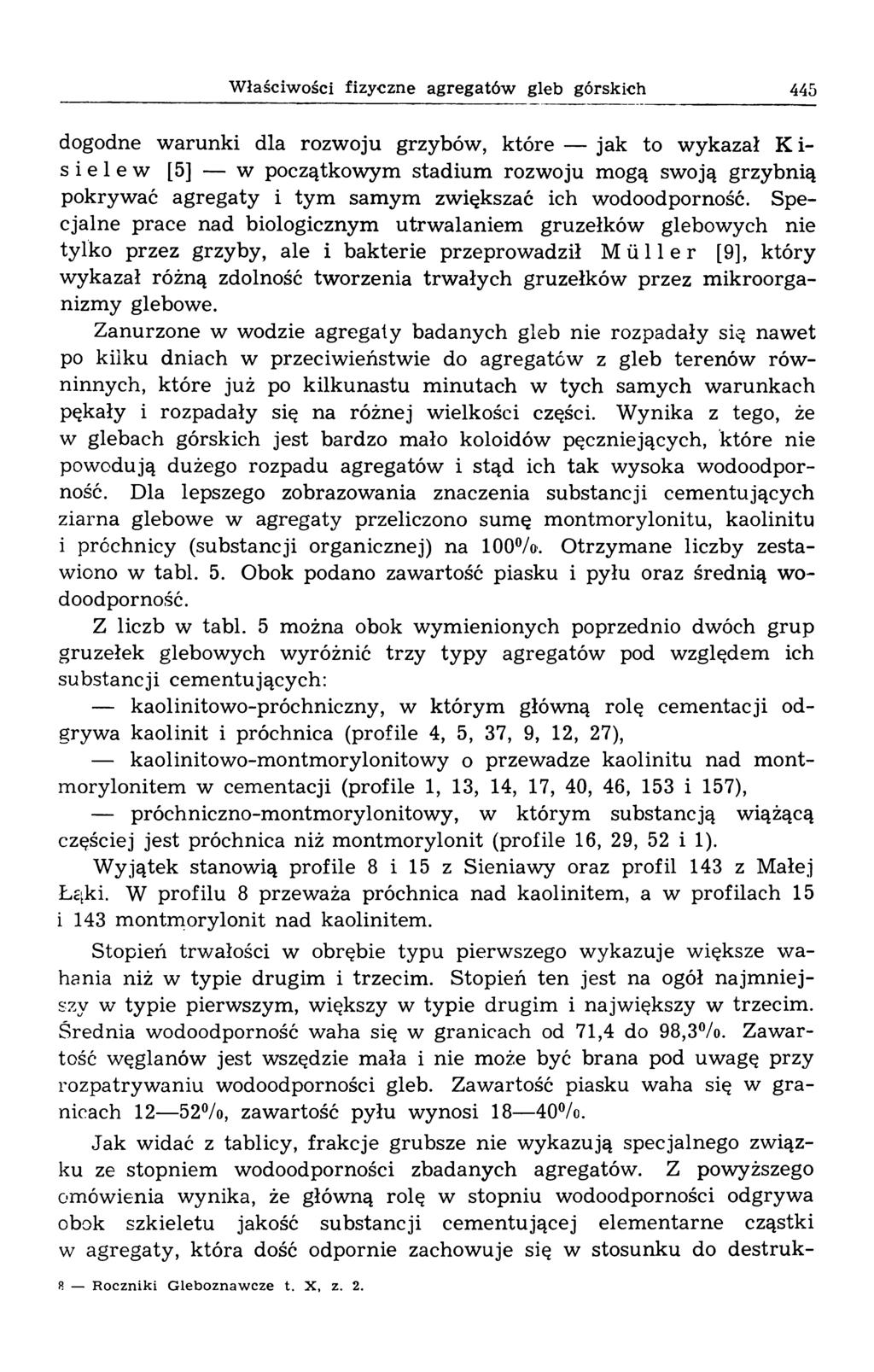 Właściwości fizyczne agregatów gleb górskich 445 dogodne w arunki dla rozwoju grzybów, które jak to wykazał К i- s i e 1 e w [5] w początkowym stadium rozwoju mogą swoją grzybnią pokryw ać agregaty i
