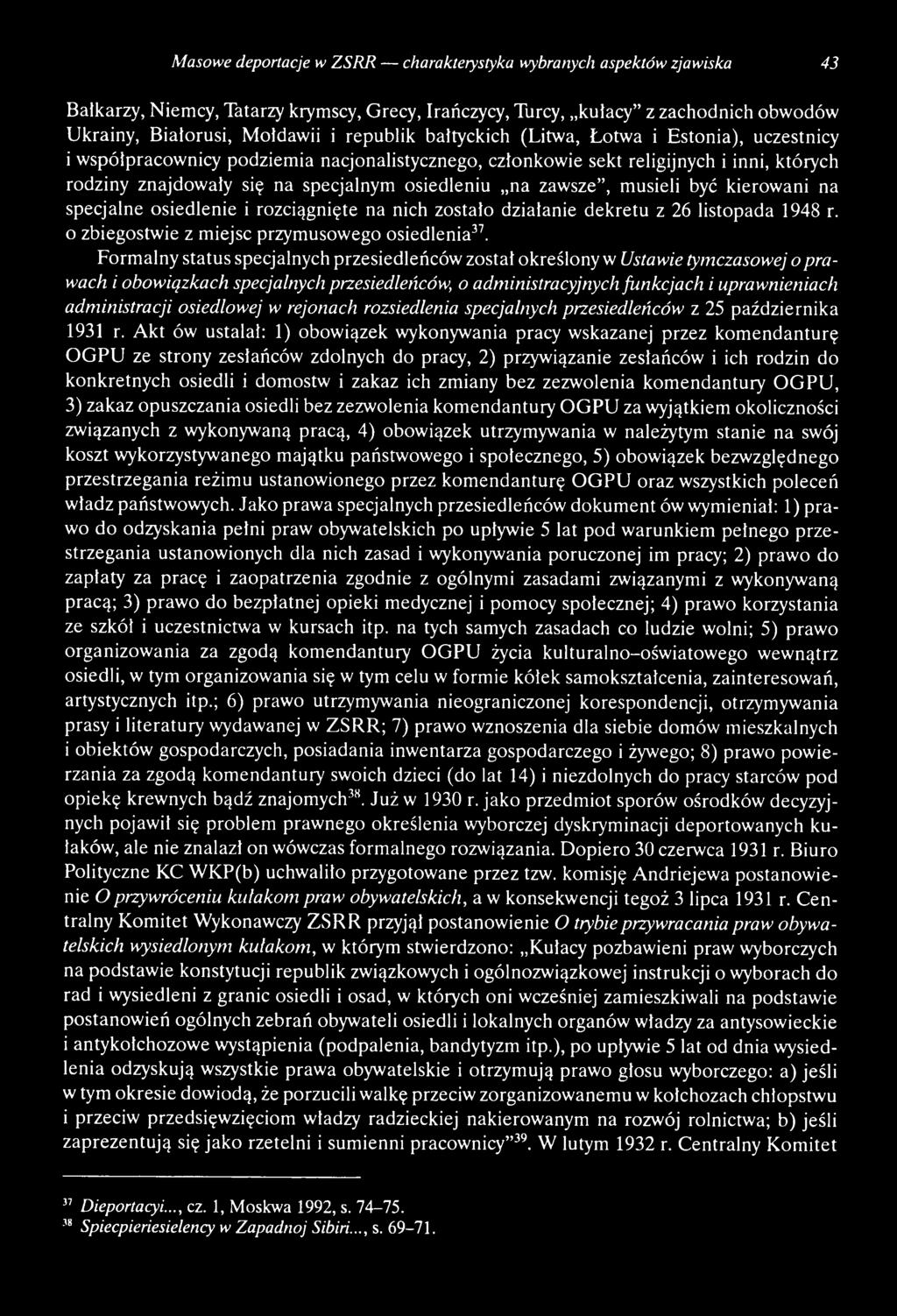 n ienia ch a d m in istra cji o siedlow ej w rejonach rozsiedlenia specjalnych przesiedleń ców z 25 października 1931 r.