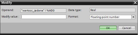 W otwartym oknie w polu Modify należy wprowadzić odpowiednią wartość zadaną i kliknąć OK.