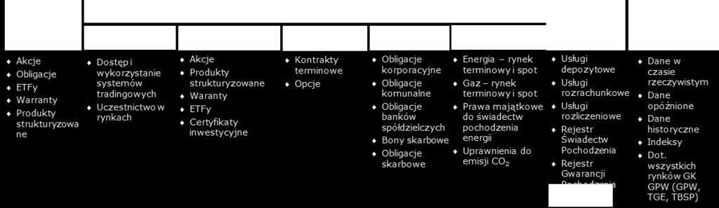 Poza energią elektryczną, na rynku towarowym oferowany jest obrót gazem ziemnym, prawami majątkowymi do świadectw pochodzenia, uprawnieniami do emisji CO2 oraz kontrakty futures na energię