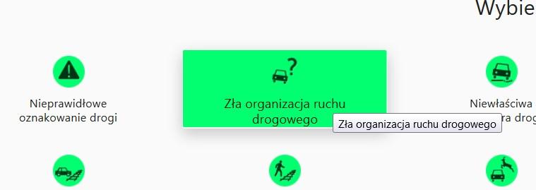 c. Wybieramy ikoną z kategorią zgłoszenia, najeżdżamy na nią kursorem myszy i poprzez jednokrotne kliknięcie zatwierdzamy wybór d.