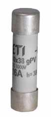 Wkładki topikowe - gpv DC Wkładki topikowe cylindryczne CH 10 x 38 gpv 1000V Zastosowanie Systemy fotowoltaiczne (PV) są zbudowane z: paneli (ogniw) solarnych, kabli, bezpieczników, ograniczników