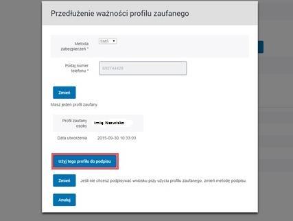 Krok 11 Użytkownik przechodzi do kolejnego kroku, w którym wybiera przycisk Użyj tego profilu do podpisu. Rysunek 11.