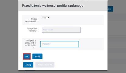 Krok 8 W kolejnym kroku użytkownik wpisuje kod jednorazowy, a następnie klika OK, aby potwierdzić wprowadzane zmiany w parametrze