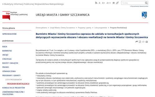Rysunek 43. Ogłoszenia dot. konsultacji umieszczone na stronach BIP Urzędu Miasta i Gminy w Szczawnicy i stronie internetowej gminy Szczawnica oraz sprawozdanie z konsultacji Źródło: www.szczawnica.