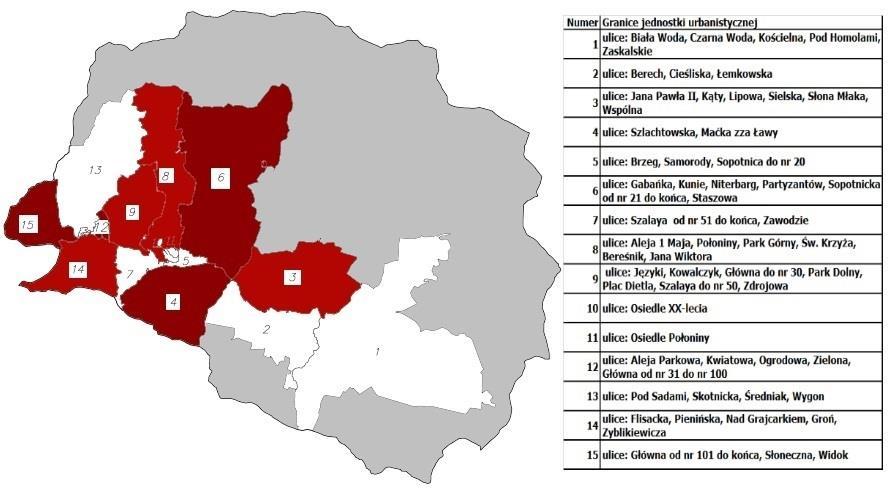 Opierając się na tak przeprowadzonym postępowaniu badawczym możliwe było wyznaczenie jednostek urbanistycznych, które charakteryzują się koncentracją negatywnych zjawisk, tj.