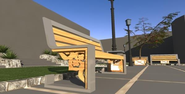 Rysunek 32. Elementy małej architektury zaprojektowane dla modernizowanej przestrzeni pub. Źródło: Dokumentacja projektową autorstwa firmy Architektura Archi-Plan Rysunek 33.