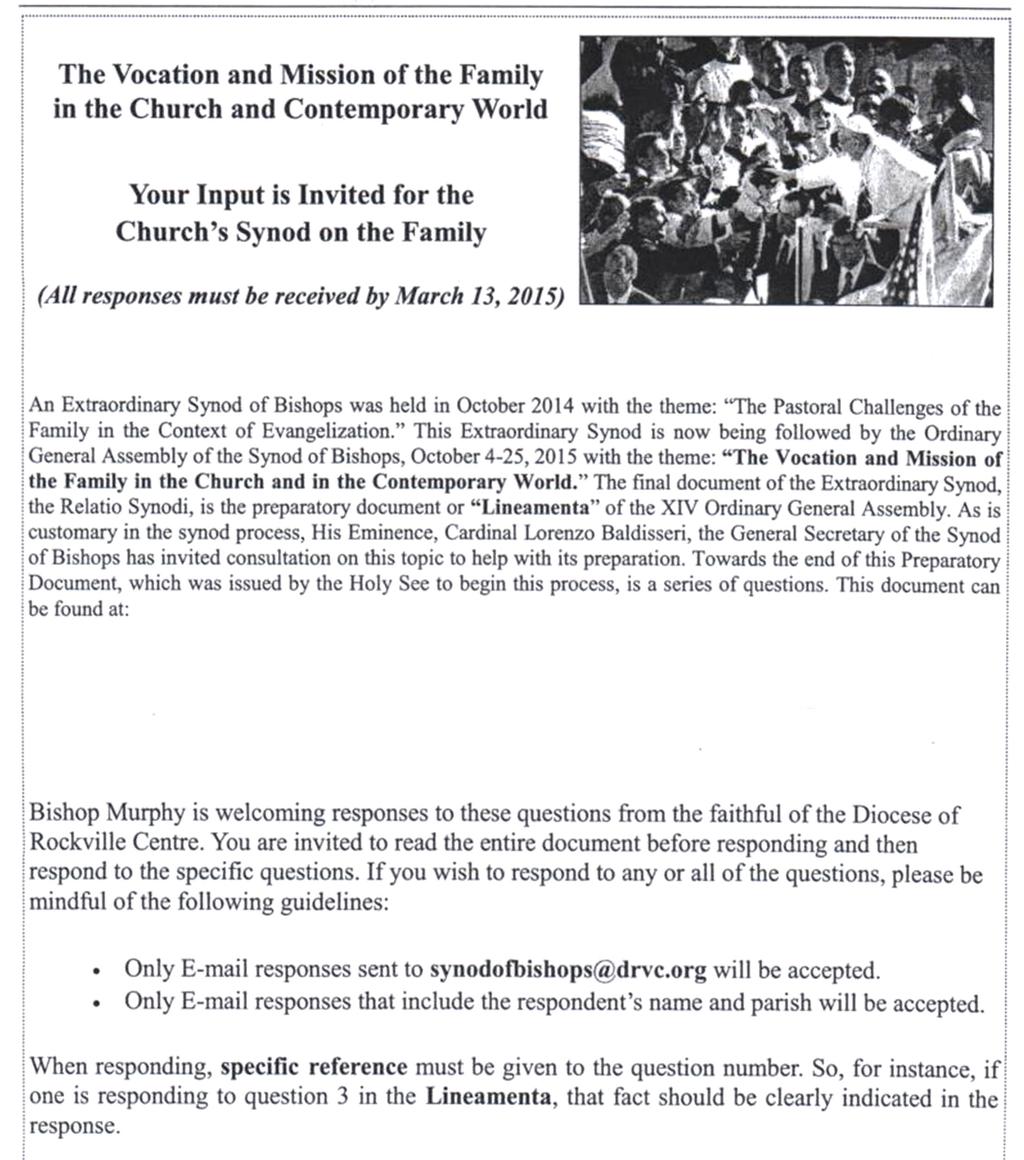 http://www.drvc.org, and by clicking the Synod of Bishops 2015 icon on the homepage DRVC is sponsoring a pilgrimage for the World Meeting of Families in Philadelphia.