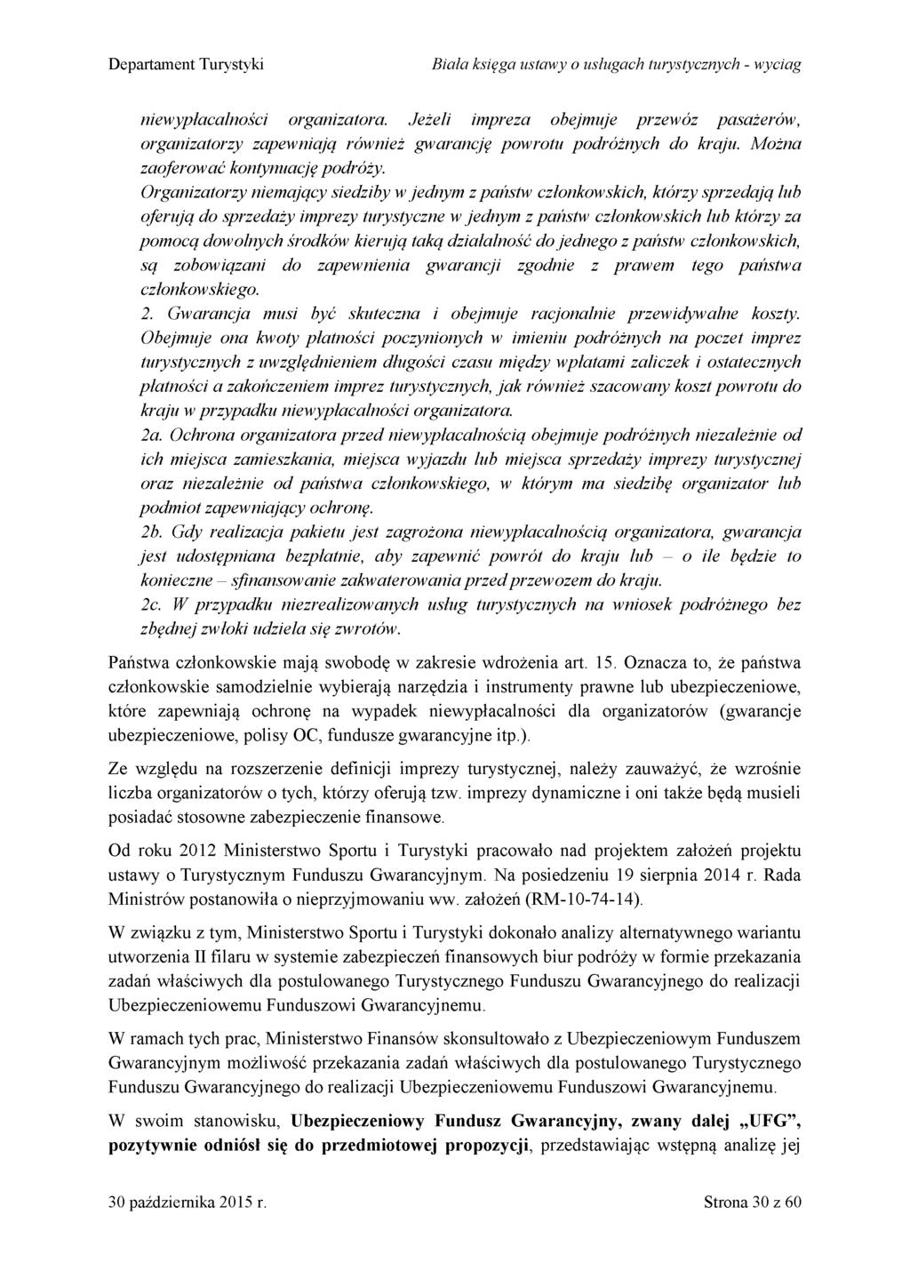 D epartam ent Turystyki B iała księga ustaw y o usługach turystycznych - w yciag n iew yp ła ca ln o ści organizatora.