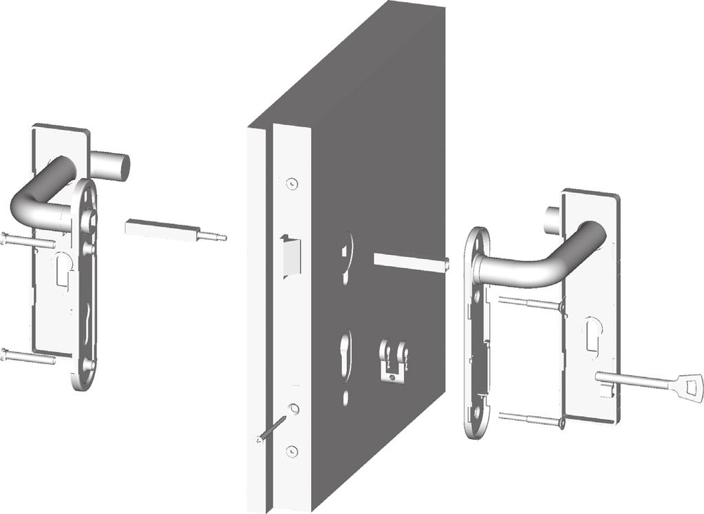 5. Instrukcja montażu i użytkowania okuć Drzwi i klapy przeciwpożarowe LF531(E) wyposażone są w zamki zgodne z PN-EN 12209:2005 i klamki zgodne z PN-EN 1906:2010 przeznaczone do stosowania w drzwiach