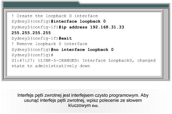 Konfigurowanie adresu pseudosieci (loopback) OSPF i