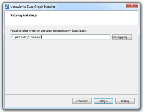 10 INSTALACJA STEROWNIKÓW USB I OPROGRAMOWANIA ZuzaGraph Instalator zaproponuje domyślą lokalizację instalacji oprogramowania.
