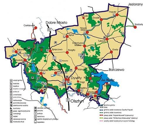 1. Ogólna charakterystyka Gminy Dywity Gmina Dywity jest gminą wiejską położoną w centralnej części województwa warmińskomazurskiego, w powiecie olsztyńskim.