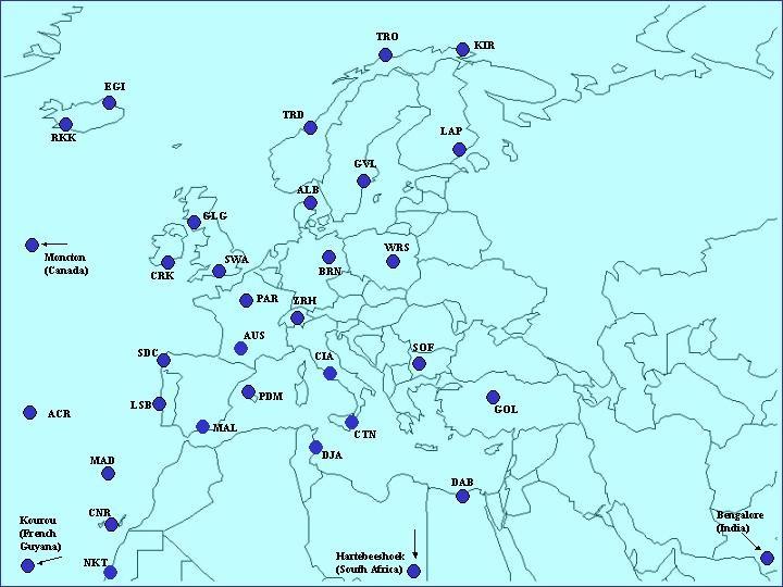 EGNOS SEGMENT NAZIEMNY Stacje referencyjne - RIMS (Ranging and Integrity Monitoring Stations) Śledzenie i monitorowanie satelitów GPS, GLONASS i