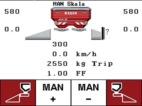 Obsługa QUANTRON-E2 4 MAN Skala: tryb ręczny z wartością ze skali 1. Wywołać menu Ustawienia maszyny > Tryb AUTO/MAN. 2. Zaznaczyć pozycję menu MAN Skala. Wyświetlacz pokazuje menu Otwarcie zasuw. 3.