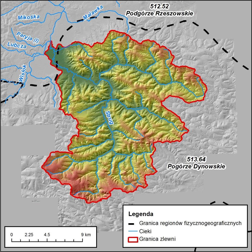 Ryc. 16. Mapa fizycznogeograficzna zlewni Strugu (Z04). 3.