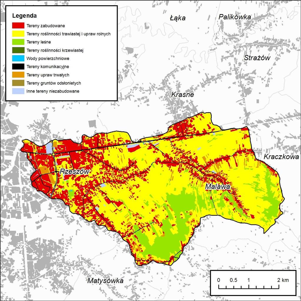 Tab. 20. Udział poszczególnych typów użytkowania w zlewni Młynówki (Z06). L.p. Typ użytkowania Pow. [km²] Udział [%] 1 Tereny roślinności trawistej i upraw rolnych 13.71 54.46 2 Tereny leśne 3.54 14.