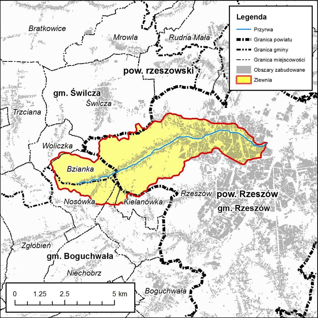 Zlewnia zadaniowa: Przyrwa (Z07) 1. Podział administracyjny Zlewnia Przyrwy położona jest w obrębie 3 gmin: Rzeszowa, Świlczy i Boguchwały (Tab. 21, Ryc. 27)
