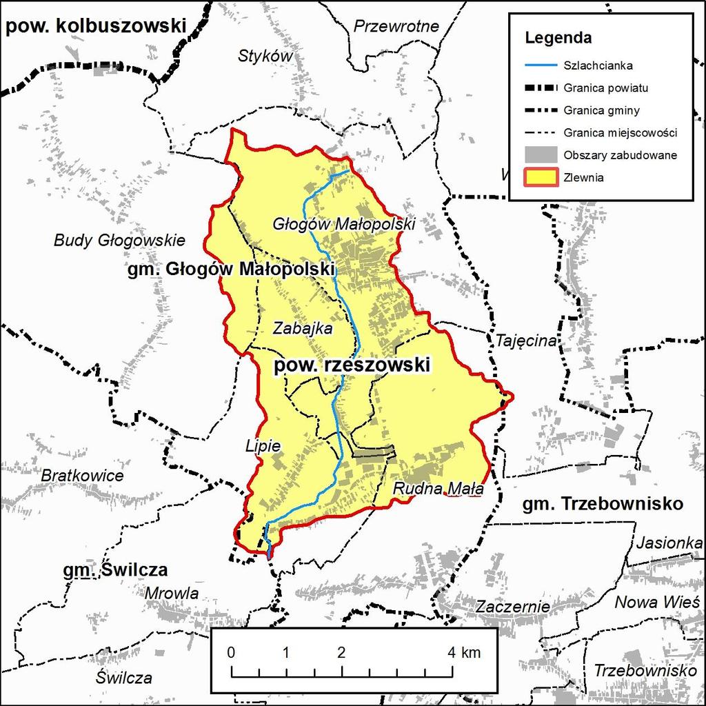 Zlewnia zadaniowa: Szlachcianka (Z09) 1. Podział administracyjny Zlewnia Szlachcianki położona jest niemal całkowicie w obrębie gminy Głogów Małopolski (99.45%).