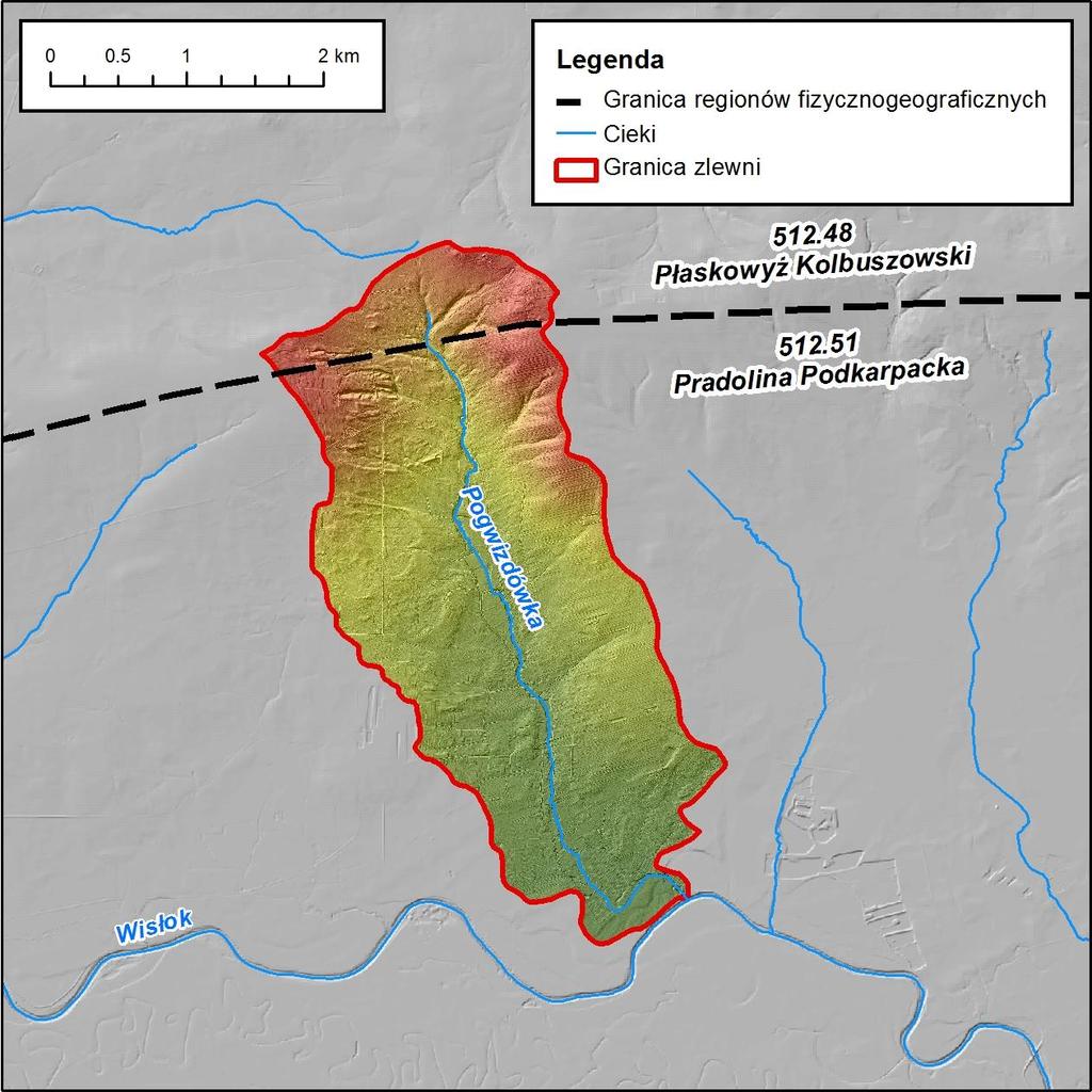 2. Fizjografia Zlewnia Pogwizdówki ma niewielką powierzchnię wynoszącą 8.94 km 2. Jest to zlewnia symetryczna, o kierunku opadania ku południowemu-wschodowi.