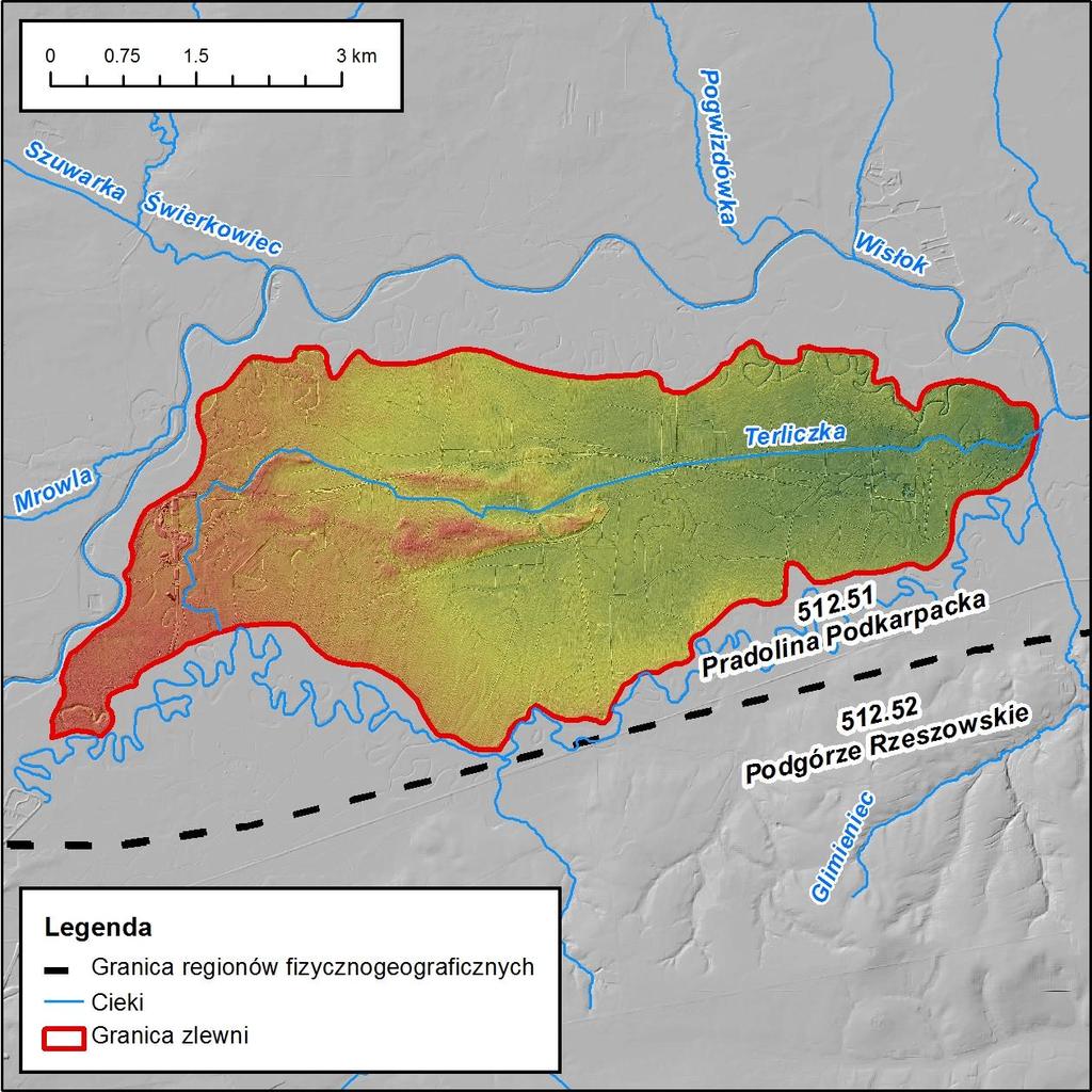 2. Fizjografia Terliczka jest średnią zlewnią o powierzchni 25.23 km 2. W całości położona jest w obrębie regionu Pradoliny Podkarpackiej.