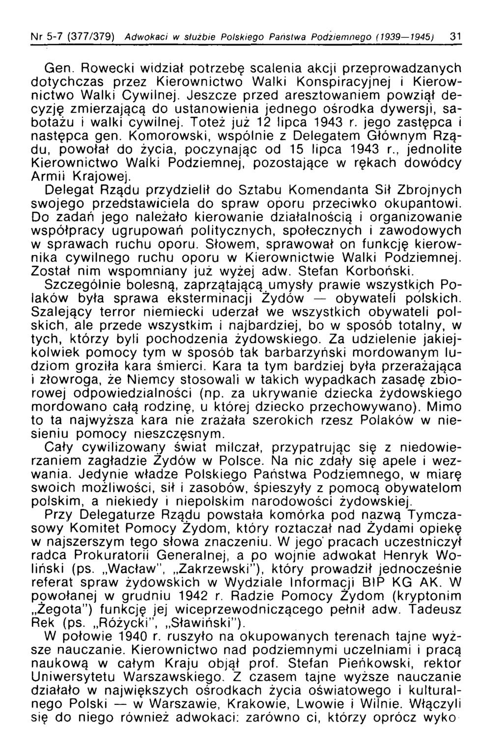 Nr 5-7 (377/379) Adwokaci w służbie Polskiego Państwa Podziemnego (1939 1945) 31 Gen.
