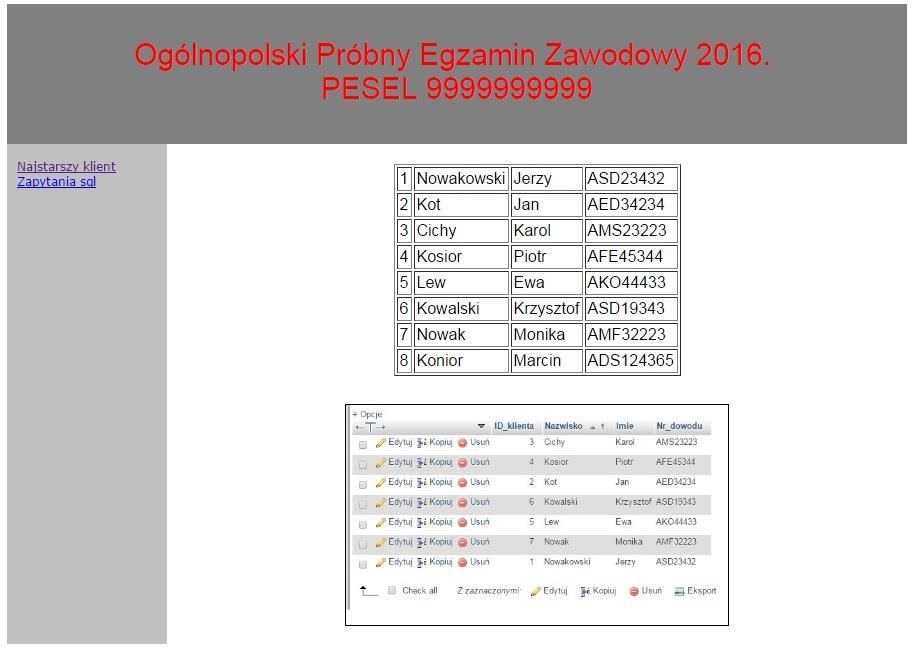 Część nagłówkowa Tabela Klienci wygenerowana przez php z bazy danych Obraz ze zrzutem ekranu zapytania 1 zrzut1.jpg Lewa kolumna Prawa kolumna Rys1.