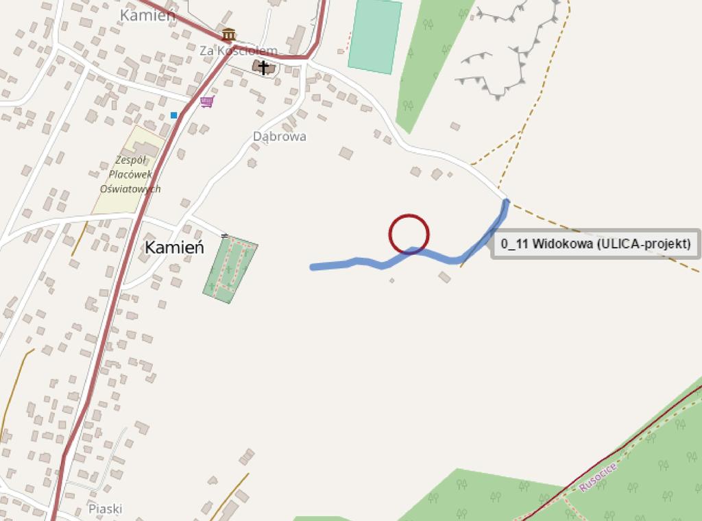 11. DROGA GMINNA WEWNĘTRZNA działka nr 406, nawierzchnia utwardzona. Przebieg drogi: od ulicy Sportowej w kierunku południowo-zachodnim. Budynki: kilka.