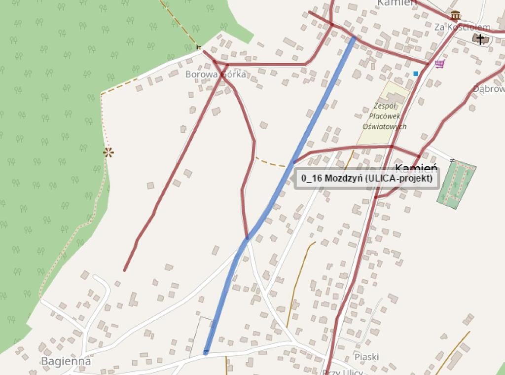 16. DROGA GMINNA WEWNĘTRZNA działki nr 353 i 1625, nawierzchnia częściowo asfaltowa, częściowo utwardzona destruktem.