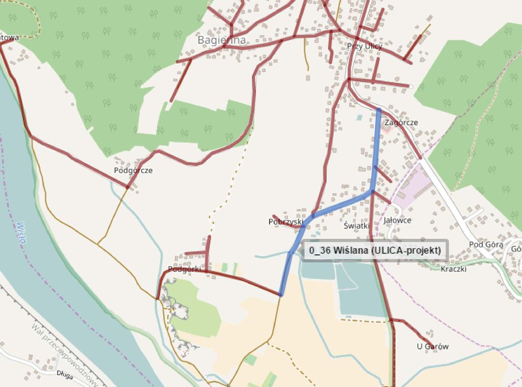 36. DROGA GMINNA WEWNĘTRZNA działki nr 1343 i 1362, nawierzchnia asfaltowa. Przebieg drogi: od ulicy Kamieńskiej w kierunku południowym.